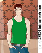Young man in jeans and a tank top