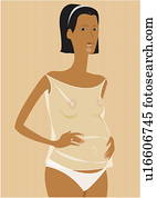 Young pregnant woman holding her stomach