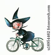 Happy witch on bike
