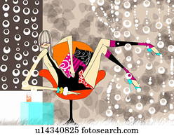 mujer, cubierto, encima, moderno, sillón, en, escaso, vestido