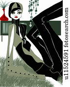 mujer, posar, en, sala, piso, en, juego del diseñador, y, emparejar, sombrero