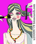 Woman being made up and hair combed