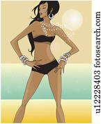 Woman on beach with bikini and jewelry Woman on beach with bikini and jewelry