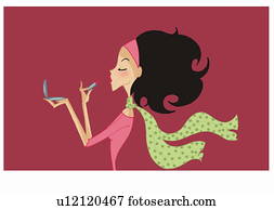 אישה, עם, סרט מצח, ו, צעיף, לשים, אודם, ב