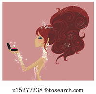 אישה, קשט, עם, תכשיטים, להחזיק, צלצל, ב, פתוח, קופסה של תכשיטים