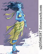 Woman on a windy beach