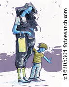 Young pregnant mother with her son