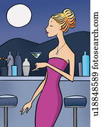 frau, stab, mit, a, martini, in, hand