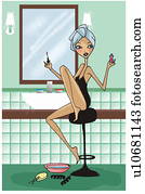 mulher, em, banheiro, fazendo, um, pedicure