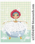 Woman taking a bubble bath