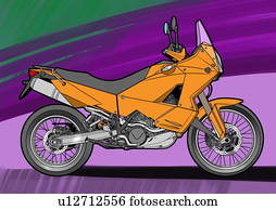 Dark yellow super enduro motorbike with purple and green background Dark yellow super enduro motorbike with purple and green background