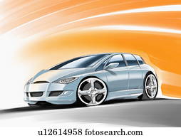 prata, carro esportes, com, fundo alaranjado