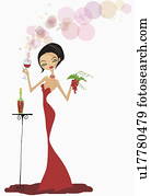 Formally dressed woman with a glass of red wine and grapes