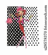 mulher, em, tudo, diferente, pontos polka