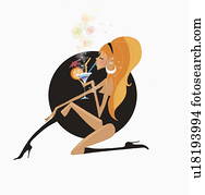 sexy, frau, in, stiefeln, trinken, a, cocktail