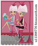 Two women in beauty parlor waiting for hair to set