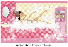 Woman taking a bubble bath