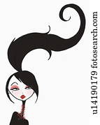 אישה, הובל, עם, שיער ארוך, קוקו, באוויר