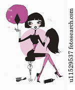 אישה, עם, a, בררה, של, פיאות