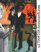 pareja multiracial, en, un, club nocturno