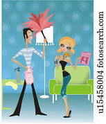 homem, limpeza, para, mulher segura, moda, revista