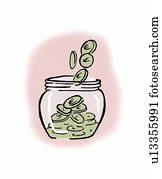 Euro coins falling into jar