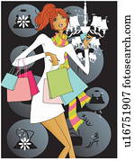 jauns, sieviete, ar, daudzums, shopping, bags