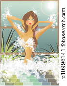 Woman taking a bubble bath