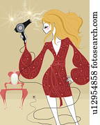 mujer joven, secado, pelo