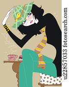 mulher jovem, com, café, e, um, doce