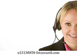 representante serviço cliente, com, headset