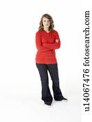 Full Length Studio Portrait Of Teenage Girl