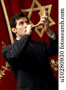 homem, soprando, shofar