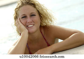 staande vrouw, in, een, pool