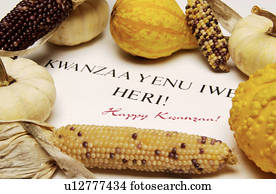 kwanzaa, programa, com, orelhas milho, e, gourds