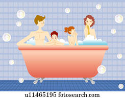 jonge, ouders, boeiend, bad, met, kindjes