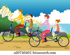 skorý, rodicia, riding bikes, s, dieta, prostredníctvom, more