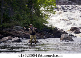 Fisherman fly fishing at White Bear River Falls and Rifflin'Hitch Lodge ...