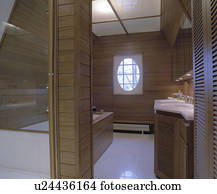 Modern Wood Panelled Bathroom With Opaque Glass Ceiling Panels And