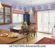 Semplice, tavola legno, e, sedie, in, cucina, con, sughero Semplice, tavola legno, e, sedie, in, cucina, con, sughero