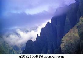 Aerial View of Mountain Range, Kauai, Hawaii