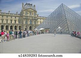 exterior, de, louvre, museu, paris, frança