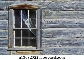 janela, com, cortina, em, edifício registro, em, cidade ghost