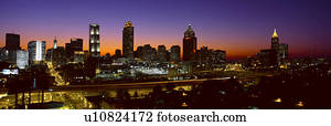 Panoramic view of Atlanta skyline at dusk