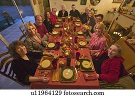 convidados, em, um, elegante, jantar ação graças, partido