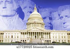 Digital composite: U.S. Capitol with Mt. Rushmore