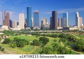 Houston skyline in the afternoon with Memorial Park in foreground