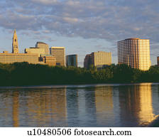 hartford, skyline, em, amanhecer