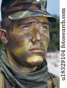 headshot, de, soldado, em, camuflagem