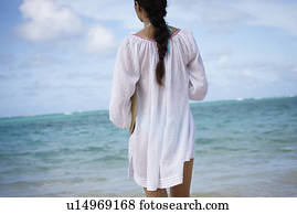 Rear View Naked Woman Standing Beach Kehena Beach Big Island Hawaii Islands Usa Stock Images